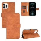 For iPhone 13 Pro Max Solid Color Skin Feel Magnetic Buckle Horizontal Flip Calf Texture PU Leather Case with Holder & Card Slots & Wallet (Brown) - 1