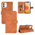 For iPhone 13 Solid Color Skin Feel Magnetic Buckle Horizontal Flip Calf Texture PU Leather Case with Holder & Card Slots & Wallet(Brown) - 1