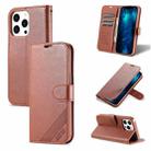 For iPhone 13 Pro AZNS Sheepskin Texture Horizontal Flip Leather Case with Holder & Card Slots & Wallet (Brown) - 1