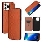 For iPhone 13 Pro Max Carbon Fiber Texture Horizontal Flip TPU + PC + PU Leather Case with Card Slot (Brown) - 1