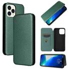 For iPhone 13 Pro Max Carbon Fiber Texture Horizontal Flip TPU + PC + PU Leather Case with Card Slot (Green) - 1