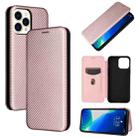For iPhone 13 Pro Carbon Fiber Texture Horizontal Flip TPU + PC + PU Leather Case with Card Slot (Pink) - 1
