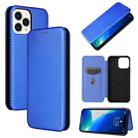 For iPhone 13 Pro Carbon Fiber Texture Horizontal Flip TPU + PC + PU Leather Case with Card Slot (Blue) - 1