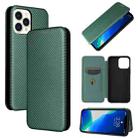 For iPhone 13 Pro Carbon Fiber Texture Horizontal Flip TPU + PC + PU Leather Case with Card Slot (Green) - 1