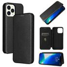 For iPhone 13 Pro Carbon Fiber Texture Horizontal Flip TPU + PC + PU Leather Case with Card Slot (Black) - 1