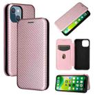 For iPhone 13 mini Carbon Fiber Texture Horizontal Flip TPU + PC + PU Leather Case with Card Slot (Pink) - 1