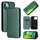 For iPhone 13 mini Carbon Fiber Texture Horizontal Flip TPU + PC + PU Leather Case with Card Slot (Green) - 1