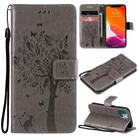 For iPhone 13 mini Tree & Cat Pattern Pressed Printing Horizontal Flip PU Leather Case with Holder & Card Slots & Wallet & Lanyard (Grey) - 1