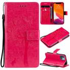 For iPhone 13 mini Tree & Cat Pattern Pressed Printing Horizontal Flip PU Leather Case with Holder & Card Slots & Wallet & Lanyard (Rose Red) - 1