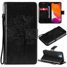 For iPhone 13 mini Tree & Cat Pattern Pressed Printing Horizontal Flip PU Leather Case with Holder & Card Slots & Wallet & Lanyard (Black) - 1