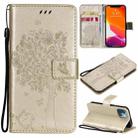 For iPhone 13 mini Tree & Cat Pattern Pressed Printing Horizontal Flip PU Leather Case with Holder & Card Slots & Wallet & Lanyard (Gold) - 1