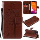 For iPhone 13 Tree & Cat Pattern Pressed Printing Horizontal Flip PU Leather Case with Holder & Card Slots & Wallet & Lanyard(Brown) - 1
