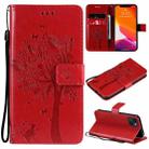 For iPhone 13 Tree & Cat Pattern Pressed Printing Horizontal Flip PU Leather Case with Holder & Card Slots & Wallet & Lanyard(Red) - 1