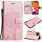 For iPhone 13 Tree & Cat Pattern Pressed Printing Horizontal Flip PU Leather Case with Holder & Card Slots & Wallet & Lanyard(Rose Gold) - 1