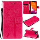 For iPhone 13 Tree & Cat Pattern Pressed Printing Horizontal Flip PU Leather Case with Holder & Card Slots & Wallet & Lanyard(Rose Red) - 1