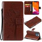For iPhone 13 Pro Tree & Cat Pattern Pressed Printing Horizontal Flip PU Leather Case with Holder & Card Slots & Wallet & Lanyard (Brown) - 1