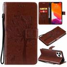 For iPhone 13 Pro Max Tree & Cat Pattern Pressed Printing Horizontal Flip PU Leather Case with Holder & Card Slots & Wallet & Lanyard (Brown) - 1