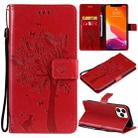 For iPhone 13 Pro Max Tree & Cat Pattern Pressed Printing Horizontal Flip PU Leather Case with Holder & Card Slots & Wallet & Lanyard (Red) - 1