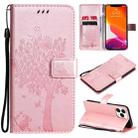 For iPhone 13 Pro Max Tree & Cat Pattern Pressed Printing Horizontal Flip PU Leather Case with Holder & Card Slots & Wallet & Lanyard (Rose Gold) - 1