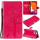 For iPhone 13 Pro Max Tree & Cat Pattern Pressed Printing Horizontal Flip PU Leather Case with Holder & Card Slots & Wallet & Lanyard (Rose Red) - 1