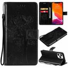 For iPhone 13 Pro Max Tree & Cat Pattern Pressed Printing Horizontal Flip PU Leather Case with Holder & Card Slots & Wallet & Lanyard (Black) - 1