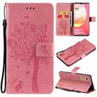 Tree & Cat Pattern Pressed Printing Horizontal Flip PU Leather Case with Holder & Card Slots & Wallet & Lanyard For LG Velvet 2 Pro(Pink) - 1