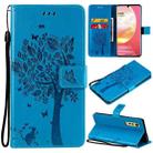 Tree & Cat Pattern Pressed Printing Horizontal Flip PU Leather Case with Holder & Card Slots & Wallet & Lanyard For LG Velvet 2 Pro(Blue) - 1