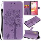 Tree & Cat Pattern Pressed Printing Horizontal Flip PU Leather Case with Holder & Card Slots & Wallet & Lanyard For LG Velvet 2 Pro(Light Purple) - 1