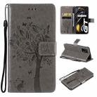 Tree & Cat Pattern Pressed Printing Horizontal Flip PU Leather Case with Holder & Card Slots & Wallet & Lanyard For OPPO Realme GT 5G(Grey) - 1