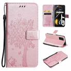 Tree & Cat Pattern Pressed Printing Horizontal Flip PU Leather Case with Holder & Card Slots & Wallet & Lanyard For OPPO Realme GT 5G(Rose Gold) - 1