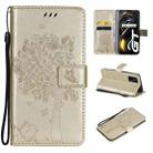 Tree & Cat Pattern Pressed Printing Horizontal Flip PU Leather Case with Holder & Card Slots & Wallet & Lanyard For OPPO Realme GT 5G(Gold) - 1