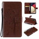 For Samsung Galaxy A03s 164mm Tree & Cat Pattern Pressed Printing Horizontal Flip PU Leather Case with Holder & Card Slots & Wallet & Lanyard(Brown) - 1