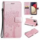 For Samsung Galaxy A03s 164mm Tree & Cat Pattern Pressed Printing Horizontal Flip PU Leather Case with Holder & Card Slots & Wallet & Lanyard(Rose Gold) - 1