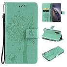 Tree & Cat Pattern Pressed Printing Horizontal Flip PU Leather Case with Holder & Card Slots & Wallet & Lanyard For OnePlus Nord CE 5G(Green) - 1