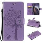 Tree & Cat Pattern Pressed Printing Horizontal Flip PU Leather Case with Holder & Card Slots & Wallet & Lanyard For OnePlus Nord CE 5G(Light Purple) - 1