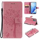 Tree & Cat Pattern Pressed Printing Horizontal Flip PU Leather Case with Holder & Card Slots & Wallet & Lanyard For OnePlus N200 5G(Pink) - 1