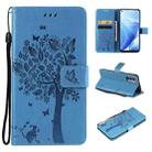 Tree & Cat Pattern Pressed Printing Horizontal Flip PU Leather Case with Holder & Card Slots & Wallet & Lanyard For OnePlus N200 5G(Blue) - 1