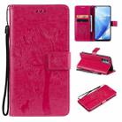 Tree & Cat Pattern Pressed Printing Horizontal Flip PU Leather Case with Holder & Card Slots & Wallet & Lanyard For OnePlus N200 5G(Rose Red) - 1