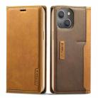 For iPhone 13 mini LC.IMEEKE LC-001 Series PU + TPU Color Matching Frosted Horizontal Flip Leather Case with Holder & Card Slot (Brown) - 1