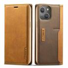 For iPhone 13 LC.IMEEKE LC-001 Series PU + TPU Color Matching Frosted Horizontal Flip Leather Case with Holder & Card Slot(Brown) - 1