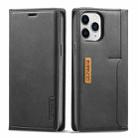 For iPhone 13 Pro LC.IMEEKE LC-001 Series PU + TPU Color Matching Frosted Horizontal Flip Leather Case with Holder & Card Slot (Black) - 1