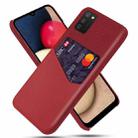 For Samsung Galaxy A02s Cloth Texture PC + PU Leather Back Cover Shockproof Case with Card Slot(Red) - 1