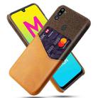 For Samsung Galaxy M21 2021 Cloth Texture PC + PU Leather Back Cover Shockproof Case with Card Slot(Orange) - 1