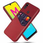 For Samsung Galaxy M21 2021 Cloth Texture PC + PU Leather Back Cover Shockproof Case with Card Slot(Red) - 1