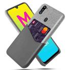 For Samsung Galaxy M21 2021 Cloth Texture PC + PU Leather Back Cover Shockproof Case with Card Slot(Grey) - 1
