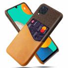 For Samsung Galaxy M32 Cloth Texture PC + PU Leather Back Cover Shockproof Case with Card Slot(Orange) - 1