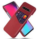 For Samsung Galaxy S10 5G Cloth Texture PC + PU Leather Back Cover Shockproof Case with Card Slot(Red) - 1