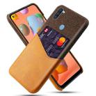 For Samsung Galaxy A11 Cloth Texture PC + PU Leather Back Cover Shockproof Case with Card Slot(Orange) - 1