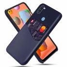 For Samsung Galaxy A11 Cloth Texture PC + PU Leather Back Cover Shockproof Case with Card Slot(Blue) - 1