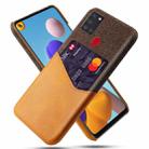 For Samsung Galaxy A21s Cloth Texture PC + PU Leather Back Cover Shockproof Case with Card Slot(Orange) - 1